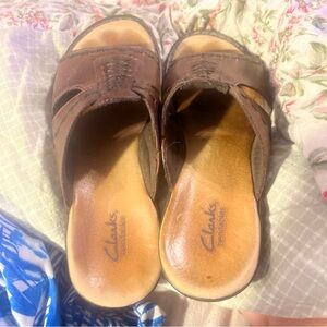 Clarks Dark Brown Leather Mules